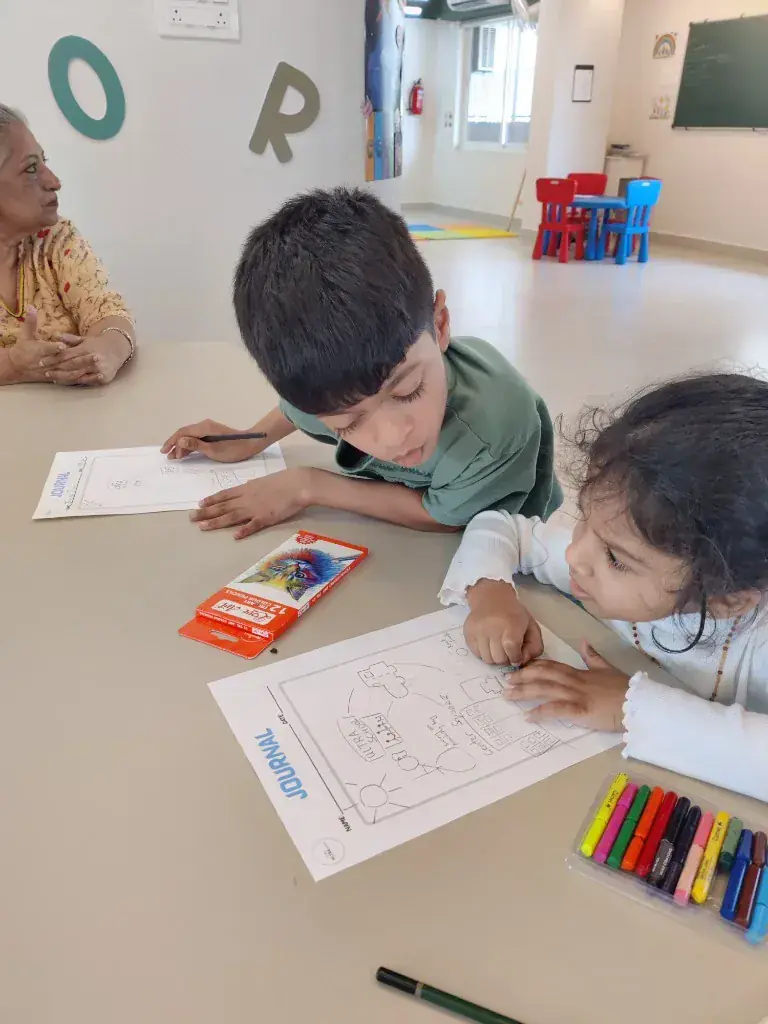 Children journaling and drawing at ULTRA_school Kochi